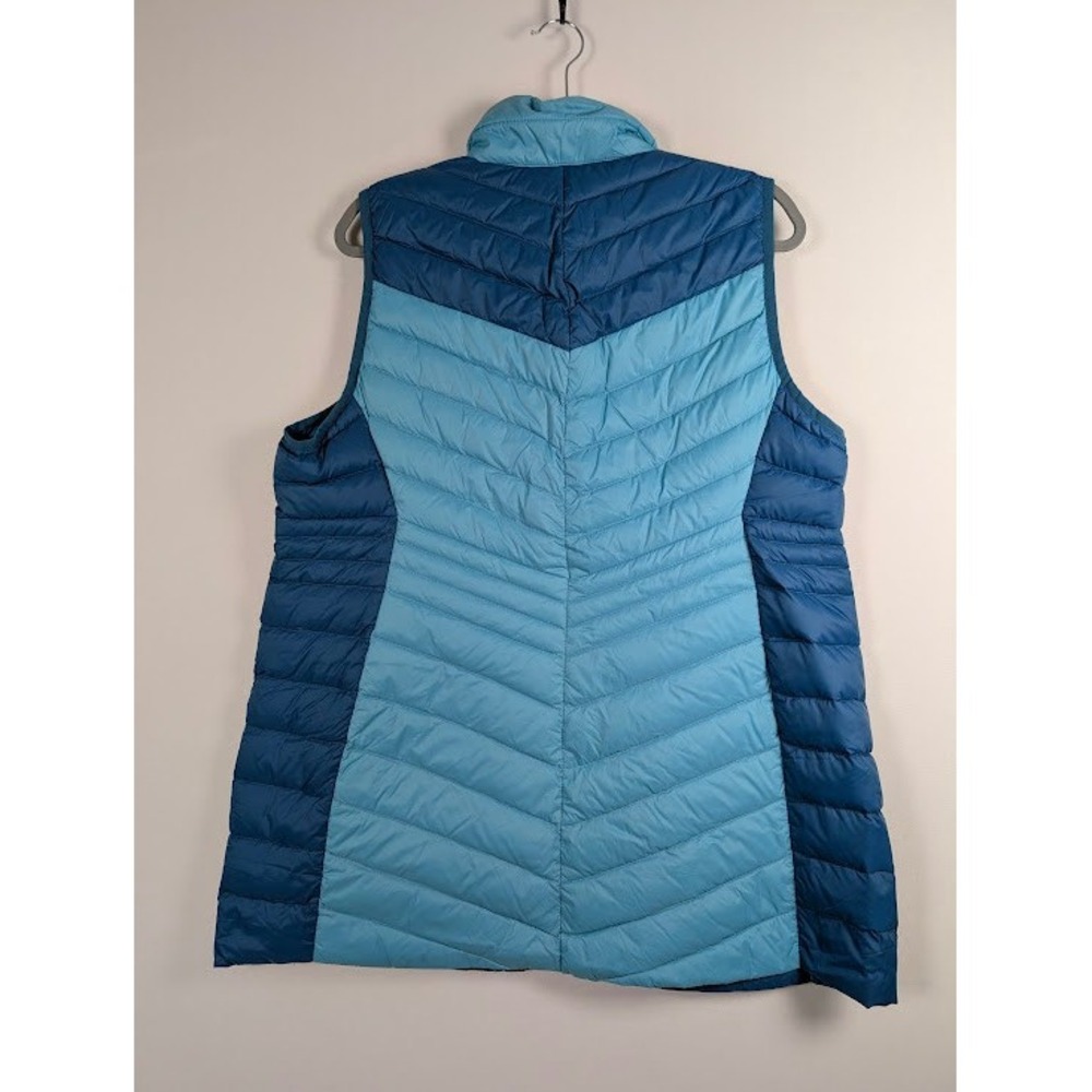 Lands End Womens Blue Colorblock Down Puffer Vest Size L 14-16 Chevron Quilted - Picture 2 of 9